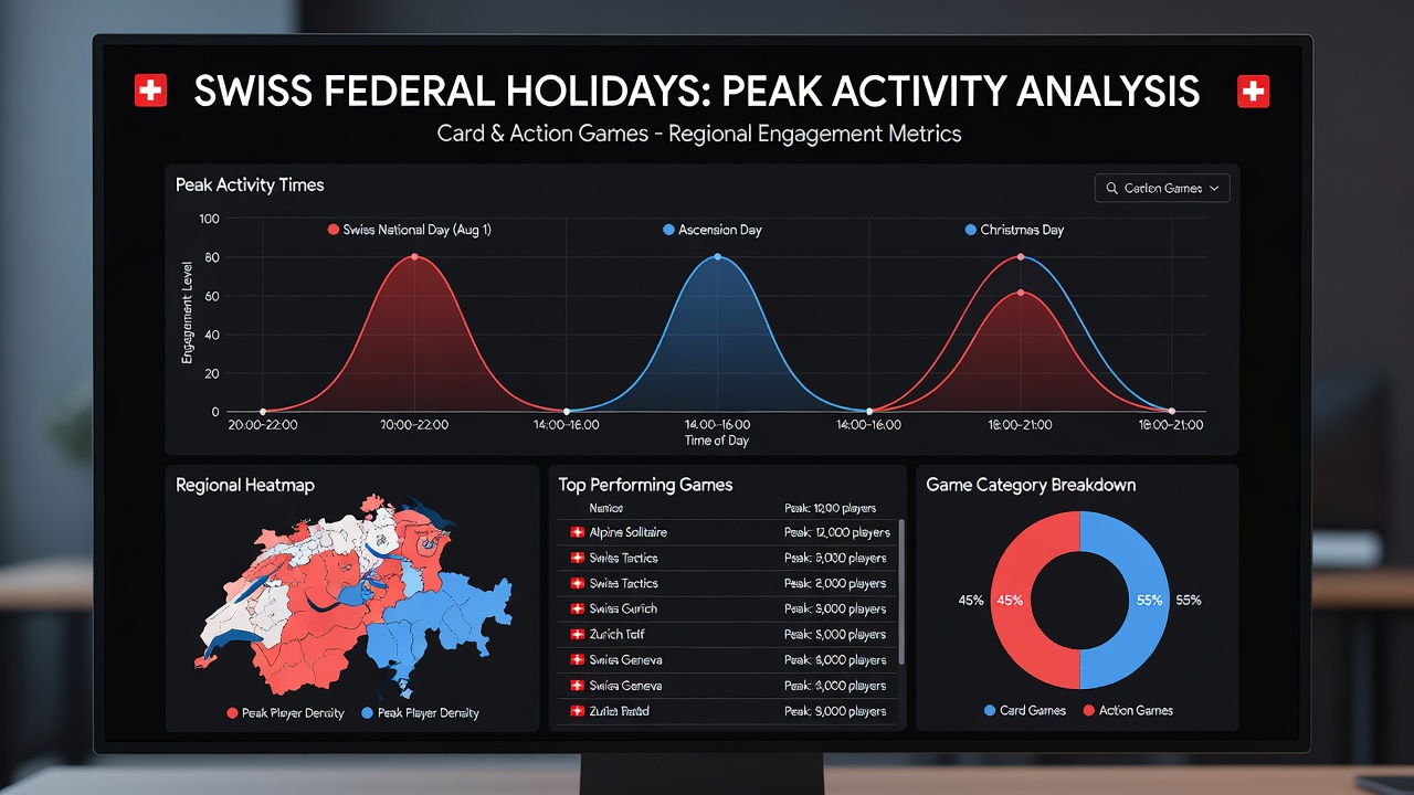 Peak login times chart for Swiss browser games around federal holidays
