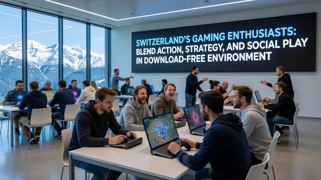Group of Swiss players collaborating on a strategy game in a download-free online environment